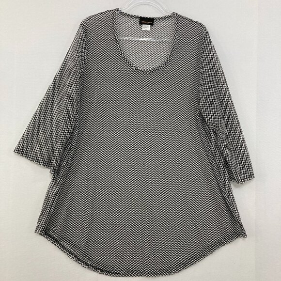 Jordan Taylor size XL Black White Geometric Sheer 3/4 Sleeve Blouse Elegant - Picture 1 of 8